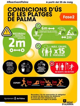 Cartel sobre las condiciones de uso de las playas de Palma.