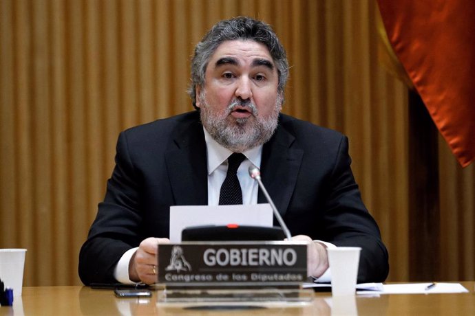 El ministro de Cultura y Deporte, José Manuel Rodríguez Uribes, durante su comparecencia a petición propia en la Comisión de Cultura del Congreso.