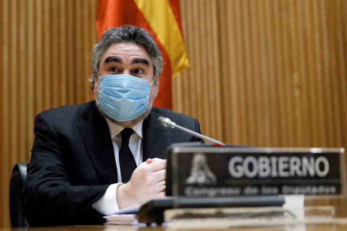 El ministro de Cultura y Deporte, José Manuel Rodríguez Uribes, durante su comparecencia a petición propia en la Comisión de Cultura del Congreso en Madrid (España), a 29 de mayo de 2020.