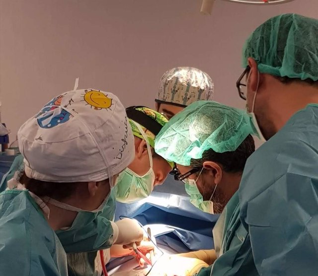 Cirujanoes del Hospital de Jaén en una intervención de tumor torácico.