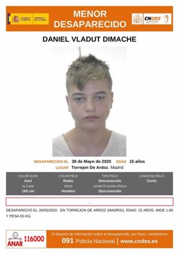 Imagen de un menor de 15 años desaparecido en Torrejón de Ardoz.
