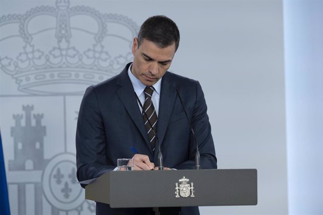 El presidente del Gobierno, Pedro Sánchez, durante la rueda de prensa telemática del pasado sábado 23 de mayo