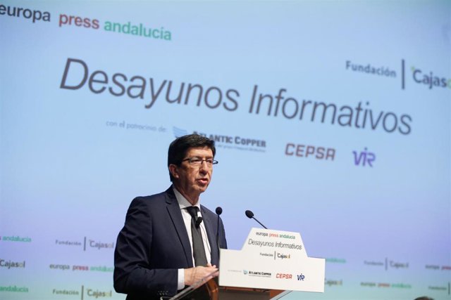 El vicepresidente de la Junta, Juan Marín, interviene en los desayunos informativos de Europa Press Andalucía, con el patrocinio de Fundación Cajasol, Atlantic Copper, Cepsa y Laboratorios Vir, donde será presentado por la consejera de Empleo, Formación y