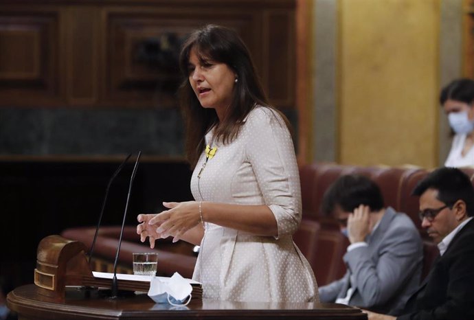 La portavoz de Junts per Catalunya, Laura Borrs, durante su intervención en el pleno del Congreso que debate y vota este miércoles la quinta prórroga del estado de alarma., en Madrid (España), a 20 de mayo de 2020.