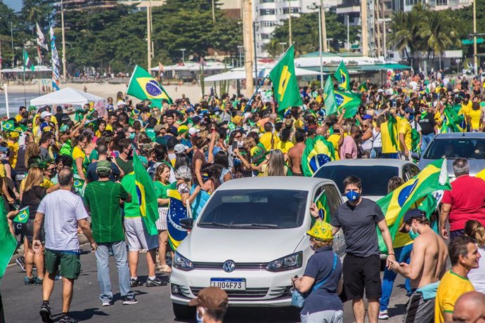 Manifestación a favor del presidente de Brasil, Jair Bolsonaro, y contra el Tribunal Supremo y el Congreso celebrada este domingo.