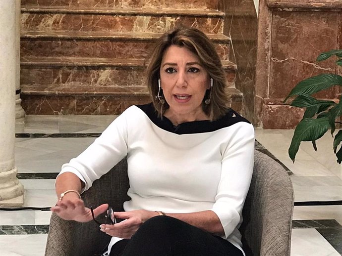 La secretaria general del PSOE de Andalucía, Susana Díaz, en una entrevista en Antena 3 Televisión.