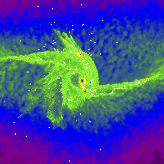 Instantáneas de simulaciones muestran la distribución de materia en el Universo en el momento de la formación de un agujero negro