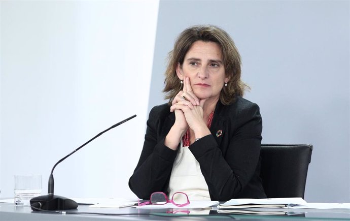 La vicepresidenta para la Transición Ecológica, Teresa Ribera, minutos antes de la comparecencia en rueda de prensa posterior al Consejo de Ministros en Moncloa.