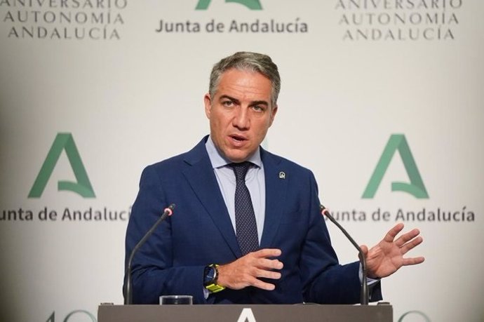 El portavoz del Gobierno andaluz, Elías Bendodo, en rueda de prensa posterior al Consejo de Gobierno.