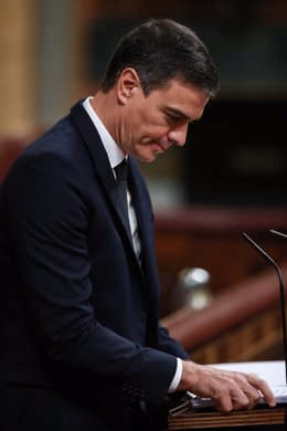 El presidente del Gobierno, Pedro Sánchez, durante su intervención en la sesión en la que se ejercerá el control al Gobierno y se tratará la sexta prórroga del estado de alarma por la crisis del Covid-19. En Madrid, (España), a 3 de junio de 2020.