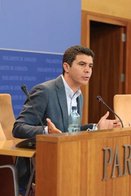 El portavoz parlamentario de Ciudadanos, Sergio Romero, en rueda de prensa.