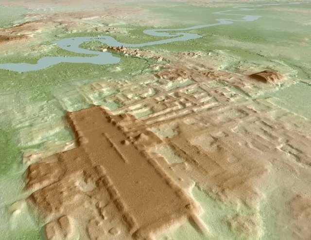 Imagen 3D del sitio de Aguada Fénix basado en lidar