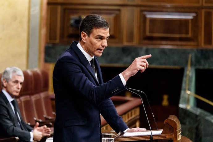 El presidente del Gobierno, Pedro Sánchez, durante su réplica en la sesión del Parlamento en la que se ejerce el control al Gobierno y se trata la sexta prórroga del estado de alarma por la crisis del Covid-19. En Madrid, (España), a 3 de junio de 2020.