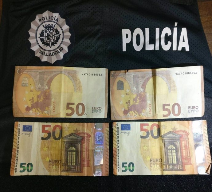 Imagen de los billetes falsificados ofrecida por la Policía de Valladolid
