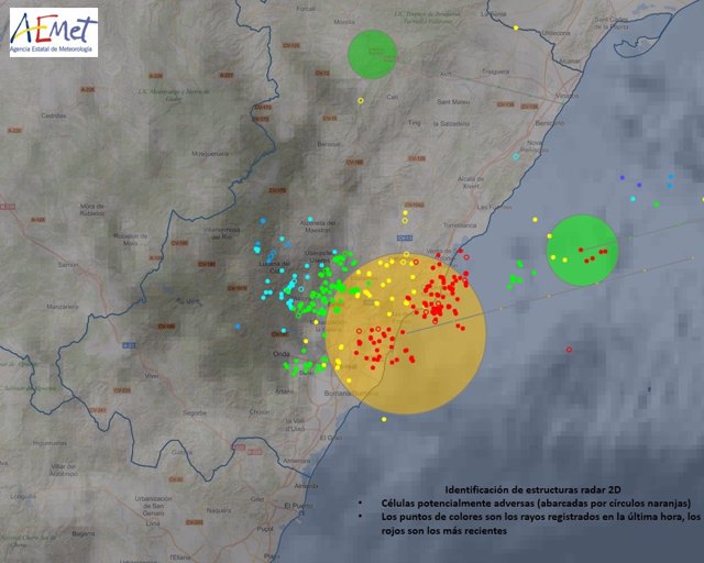 Detalle de la actividad de la tormenta sobre la provincia de Castellón