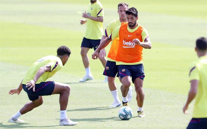Luis Suárez en un entrenamiento con el FC Barcelona en junio de 2020
