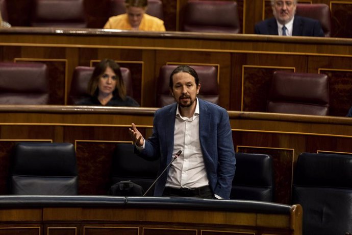 El vicepresidente segundo del Gobierno, Pablo Iglesias, durante la sesión de control al Ejecutivo en el Congreso de los Diputados, en Madrid, (España), a 3 de junio de 2020.