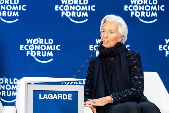 HANDOUT - 24 January 2020, Switzerland, Davos: Christine Lagarde, President of the European Central Bank, speaks during the Global Economic Outlook session at the 50th World Economic Forum annual meeting. Photo: Sikarin Fon Thanachaiary/World Economic F