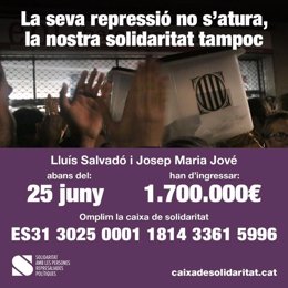 Cartel de la campaña para recaudar fondos para afrontar la fianza que piden a Josep Maria Jové y Lluís Salvadó por el 1-O.