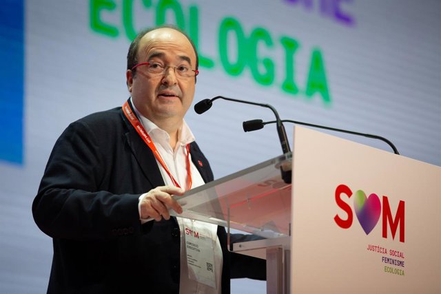 El primer secretari del PSC, Miquel Iceta, durant la seva intervenció al Congrés del PSC en el qual es presenta a la reelecció com a primer secretari del partit, en el Palau de Congressos de Catalunya, a Barcelona a 13 de desembre de 2019.