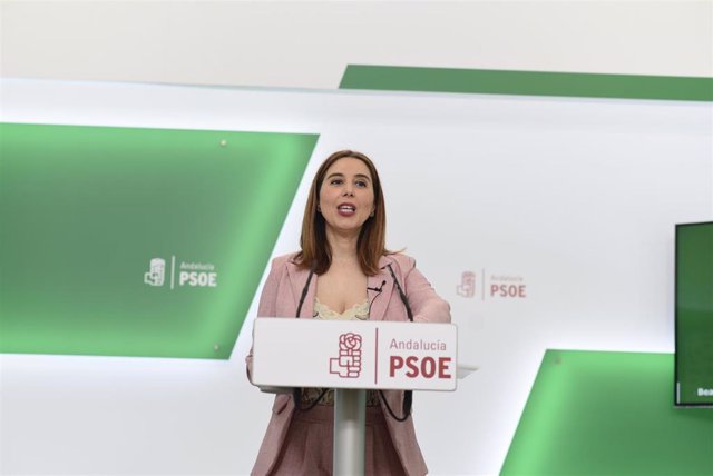 La parlamentaria del PSOE-A Beatriz Rubiño, en rueda de prensa.