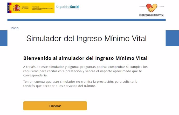 Página de la Seguridad Social donde se puede acceder al simulador del ingreso mínimo vital