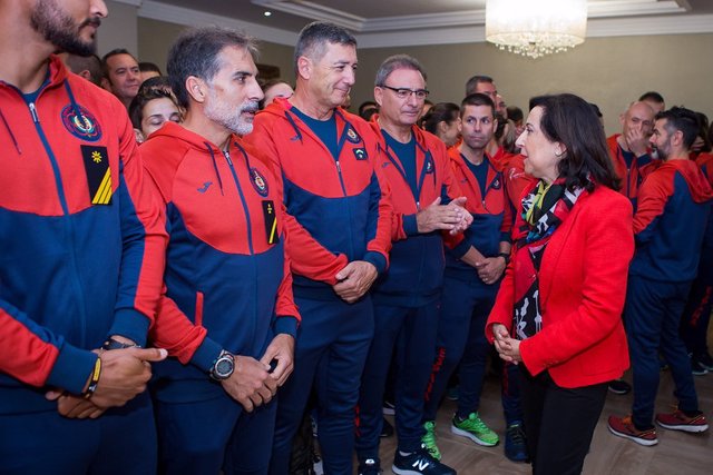 La ministra de Defensa en funciones, Margarita Robles,en la despedida a los deportistas militares que participaron en los Juegos Mundiales de Wuha