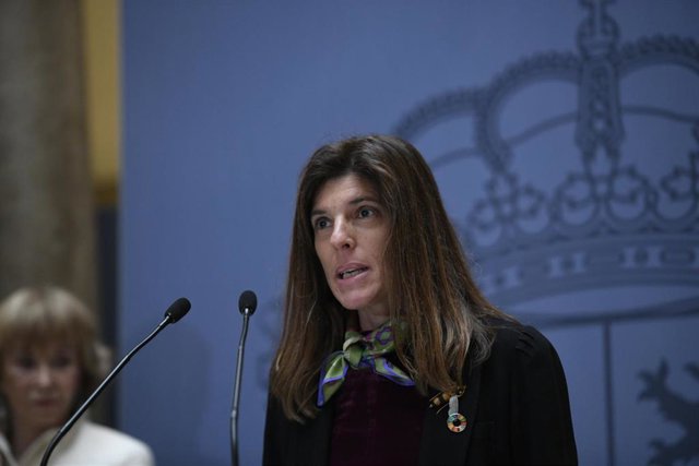 La nueva secretaria de Estado de Cooperación Internacional, Ángeles Moreno Bau, durante su intervención en la toma de posesión de los secretarios de Estado de Asuntos Exteriores, para la Unión Europea, Cooperación Internacional y de la España Global.