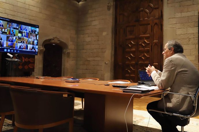 El presidente de la Generalitat, Quim Torra, en la décimotercera reunión de presidentes autonómicos por el coronavirus, a 7 de junio de 2020.