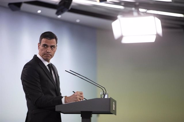 El presidente del Gobierno, Pedro Sánchez, durante una comparecencia en rueda de prensa.