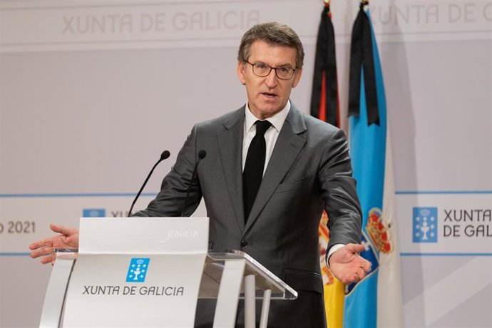 El presidente de la Xunta, Alberto Núñez Feijóo, en la rueda de prensa posterior al Consello.