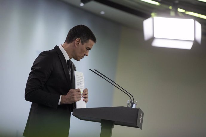 El president del Govern, Pedro Sánchez, durant la seva compareixena en roda de premsa del passat 31 de maig