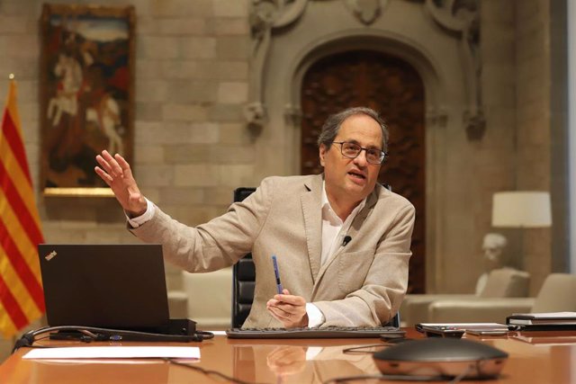 El presidente de la Generalitat, Quim Torra, durante la 13 reunión de presidentes autonómicos por el coronavirus a 7 de junio de 2020.