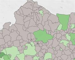 La inmensa mayoria de los municipios de Córdoba (en gris) no han registrado casos de Covid en la Fase 2.