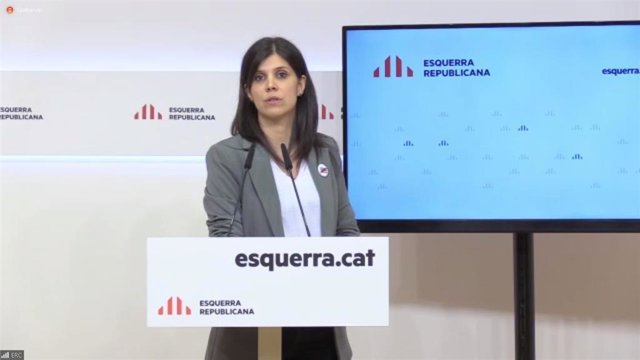 La portavoz y secretaria general de ERC, Marta Vilalta, en rueda de prensa telemática.