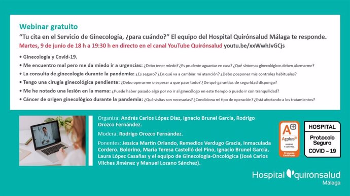 El Servicio de Ginecología de Quirónsalud Málaga organiza una sesión para resolver dudas de pacientes en el contexto Covid-19