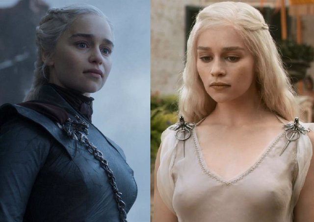Daenerys Targaryen en la última y en la primera temporada de Juego de tronos