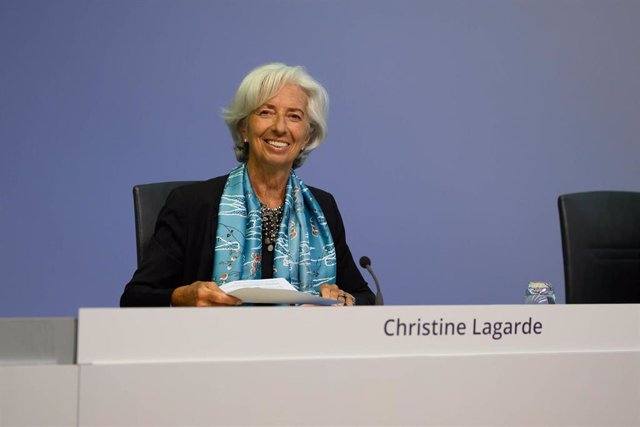 HANDOUT - 04 June 2020, Hessen, Frankfurt_Main: Christine Lagarde, President of the European Central Bank (ECB) smiles at the start of the ECB press conference in Frankfurt. Photo: Adrian Petty/ECB/dpa - ATTENTION: editorial use only and only if the credi