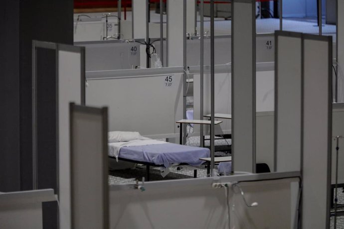 Una cama vacía del Pabellón 7 del hospital de campaña de IFEMA por la crisis sanitaria del coronavirus. En Madrid (España) a 20 de abril de 2020.