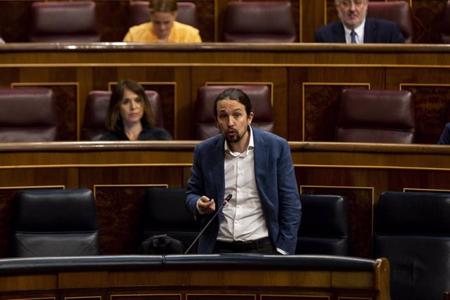 El vicepresidente segundo del Gobierno, Pablo Iglesias, durante la sesión de control al Ejecutivo en el Congreso de los Diputados, en Madrid, (España), a 3 de junio de 2020.