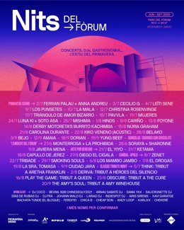 Cartel de Nits del Frum, organizado por Primavera Sound, que cuenta con 70 noches de música en directo este verano