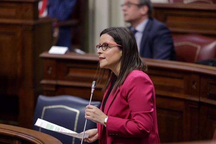 La consejera de Turismo del Gobierno de Canarias, Yaiza Castilla, interviene ante el Pleno del Parlamento