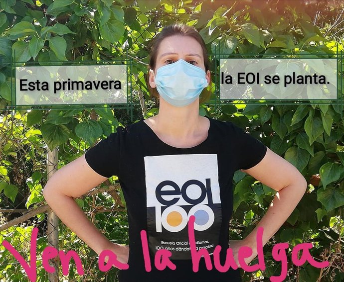 Imagen para animar al seguimiento de la huelga en las escuelas oficiales de idiomas convocada por CCOOO a partir del 15 de junio de 2020.