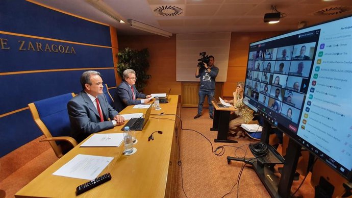 Sánchez Quero en el pleno telemático de la Diputación de Zaragoza.