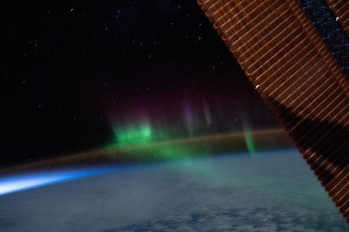 Un aurora austral, avistada desde la Estación Espacial Internacional