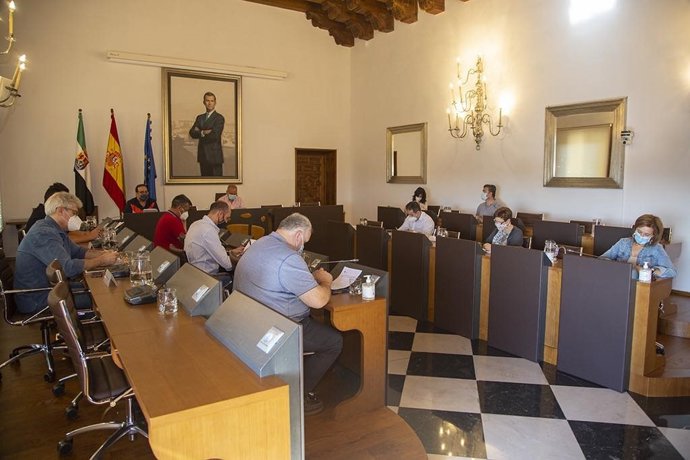 Reunión de la primera comisión informativa en la Diputación de Cáceres después de tres meses de celebraciones virtuales