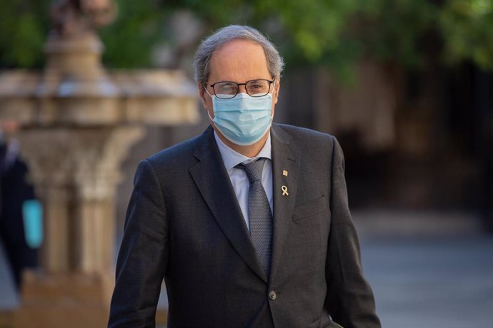 El presidente de la Generalitat, Quim Torra, a su llegada al Palau de la Generalitat para celebrar el primer Consell Executiu del  9 de junio de 2020.