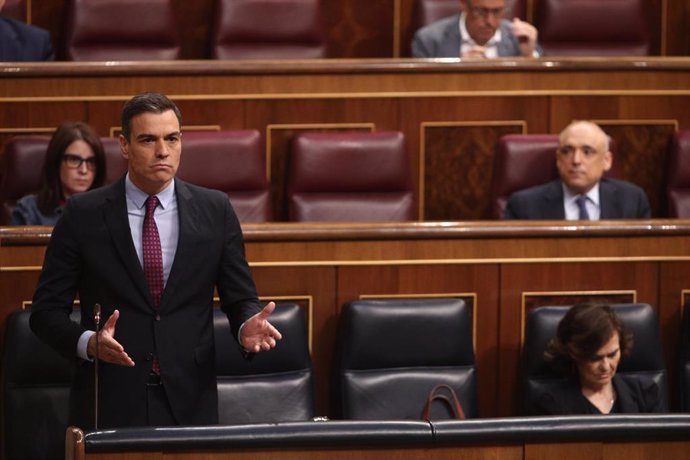 El presidente del Gobierno, Pedro Sánchez, durante su intervención en el Pleno del Congreso de los Diputados del 10 de junio de 2020.