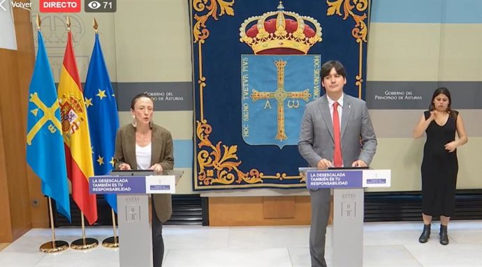 La portavoz del gobierno, Melania Álvarez y el consejero de Ciencia, Borja Sánchez, comparecen en rueda d eprensa tras el consejo de Gobierno.