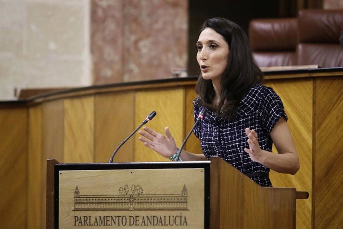 La portavoz adjunta de Ciudadanos en el Parlamento andaluz, Mónica Moreno, interviene en el Pleno de la Cámara en una imagen de archivo